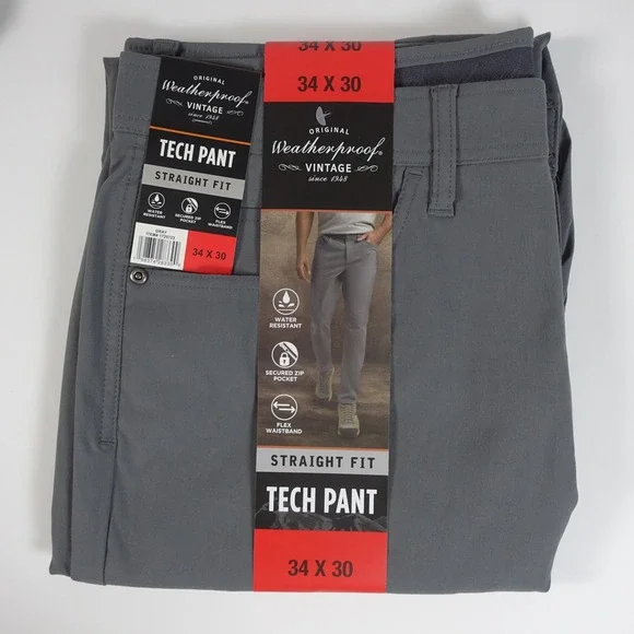 Weatherproof Vintage Mens Tech Pant 3-Pack Straight Fit 34x30 Black Gray Tan NEW